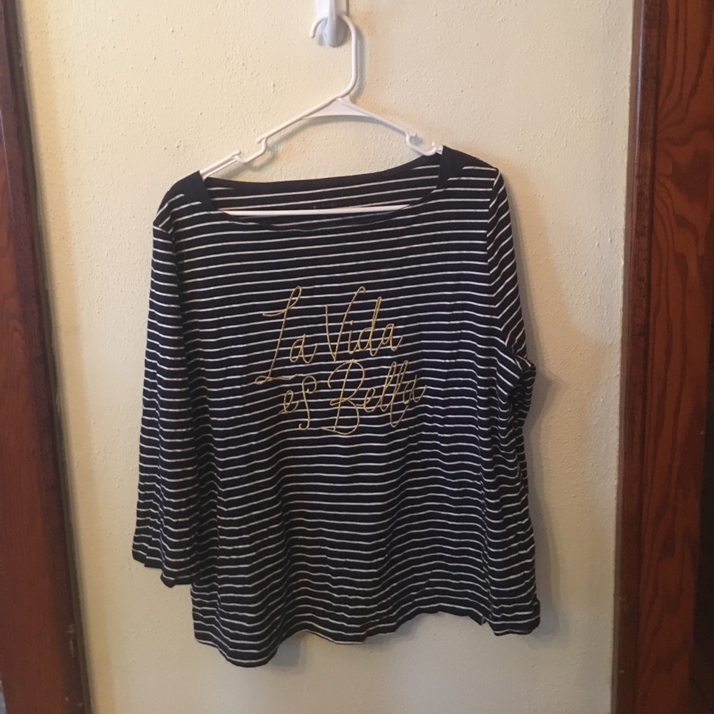 A New Day Navy & White Stripe Boatneck Top 2X